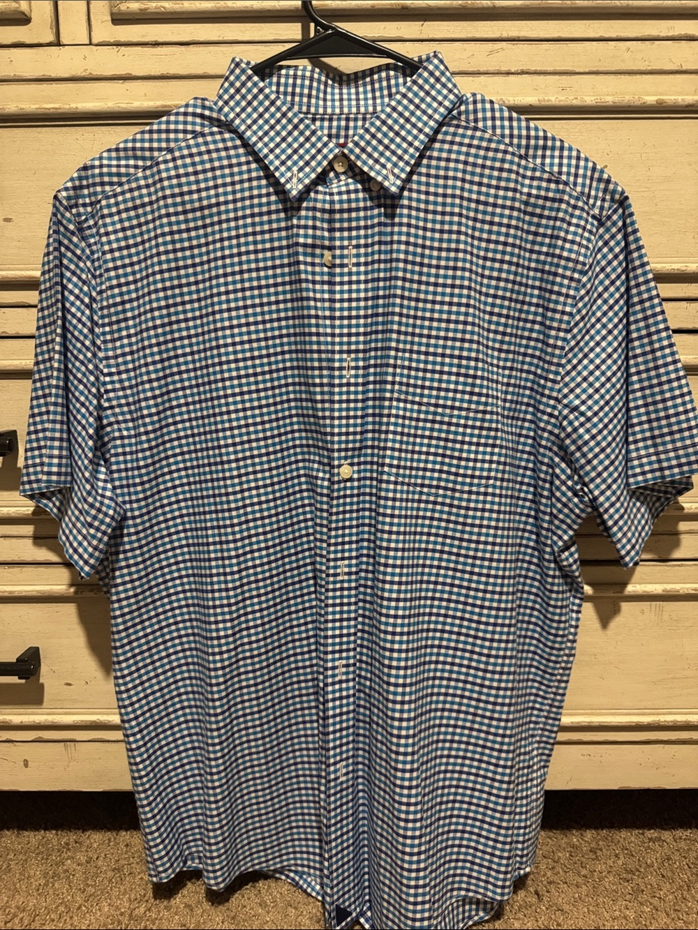 Untuckit Men's Blue Check Short-Sleeve Button-Down Shirt